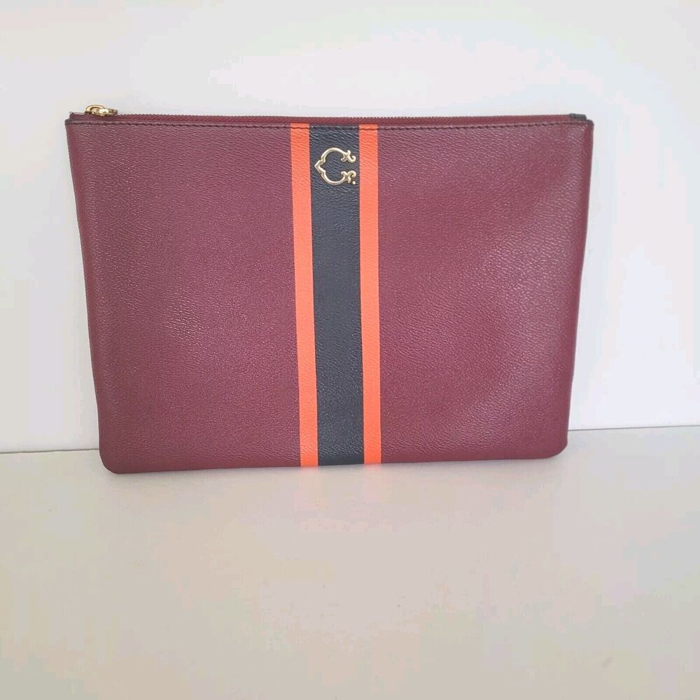 C Wonder Purple‎ Red Stripe Clutch Zip Pouch Faux Leather Vegan Large Bag